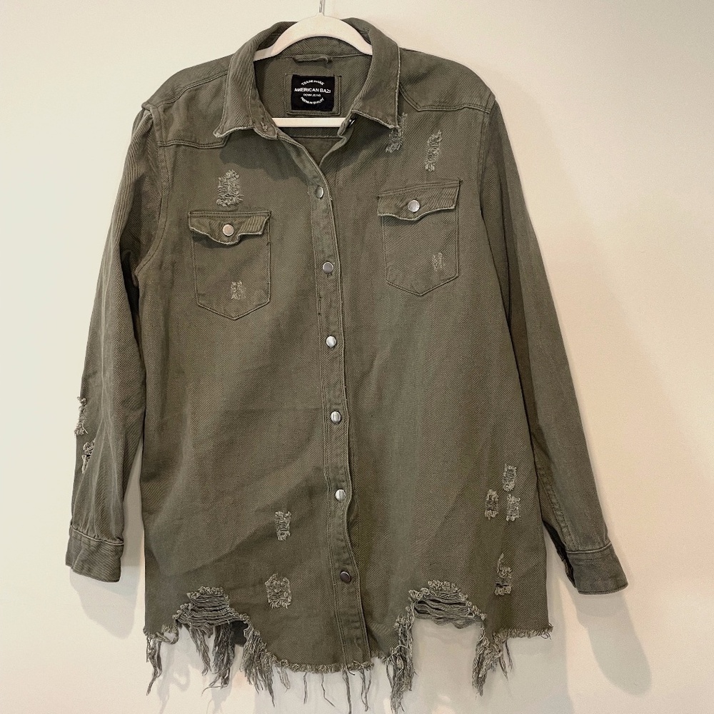 American Bazi Oversized distressed denim jacket/shacket